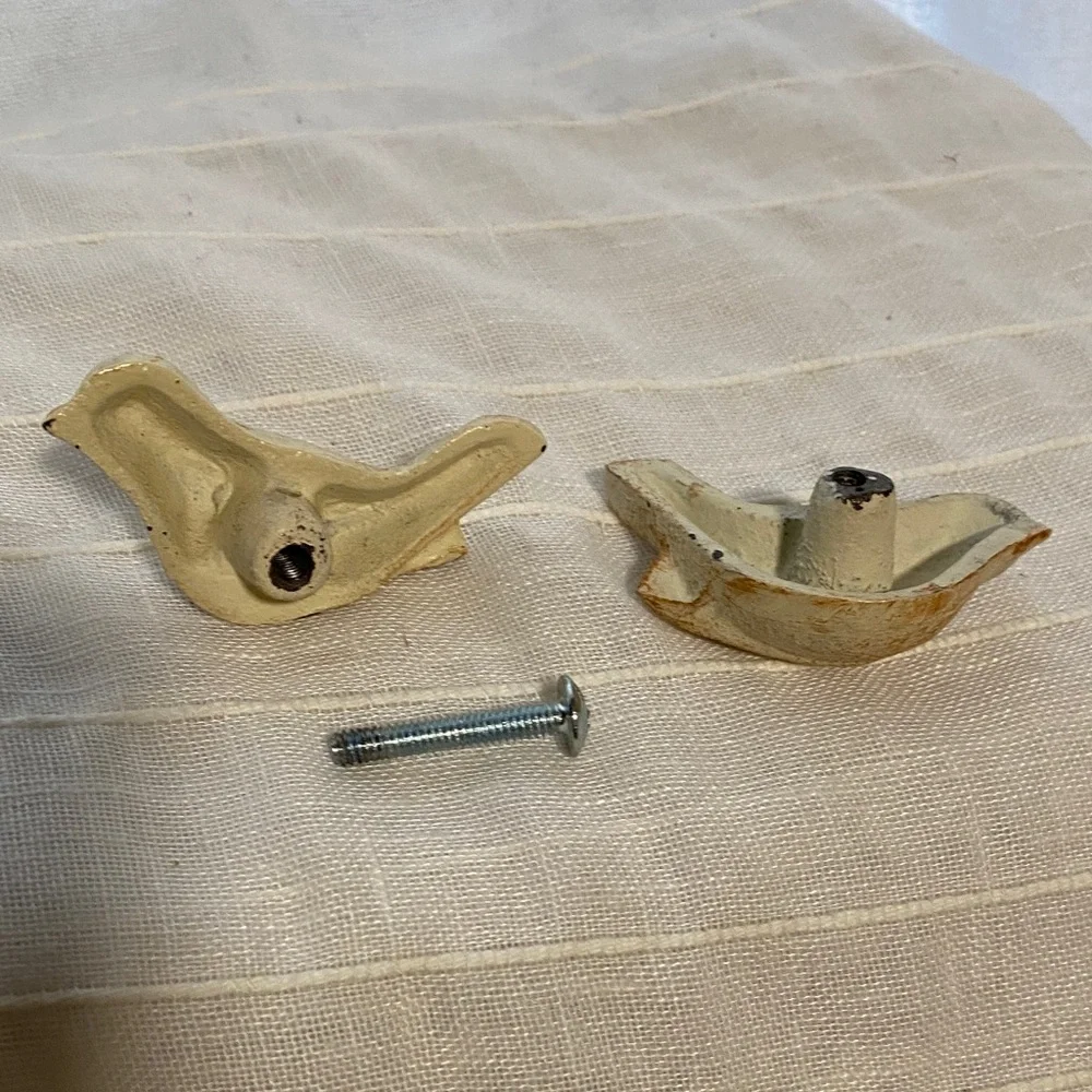 2 metal Rustic cream Bird knobs